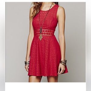Free People Flower Cutout Lace Dress - Red